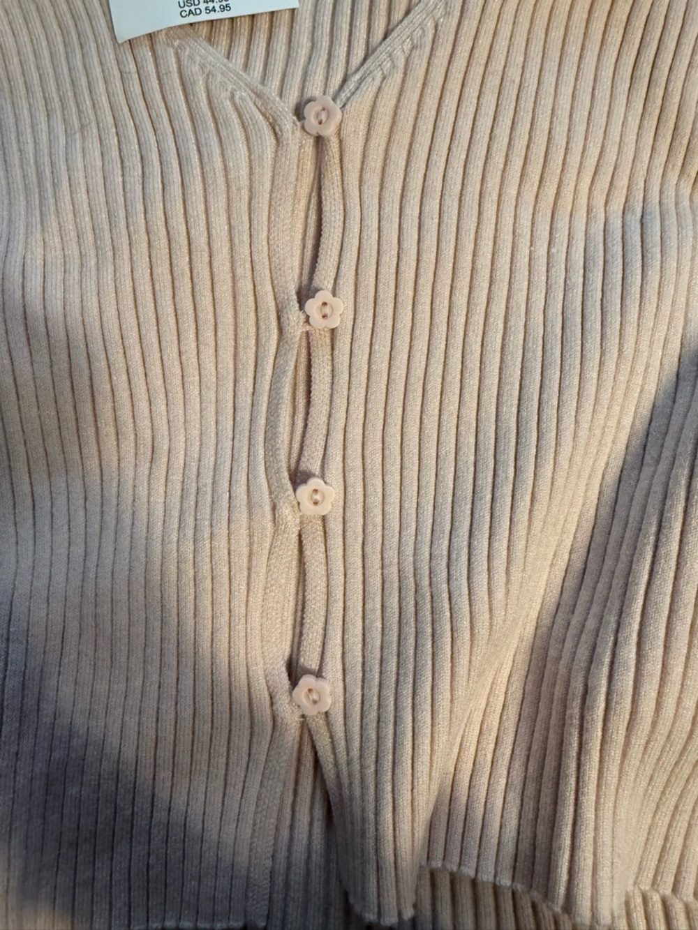 AE Ribbed Cropped Button-Up Cardigan - Light Pink - Picture 2 of 4
